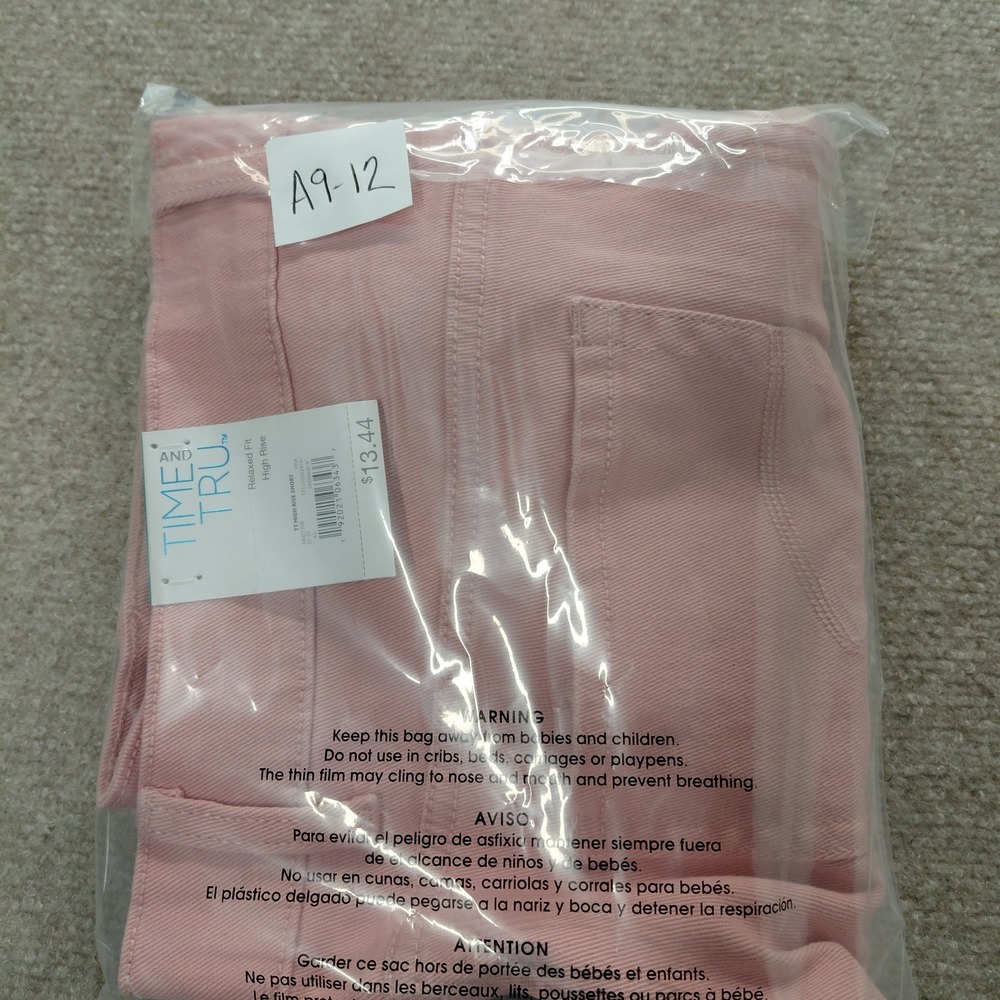 Time & Tru Women 16 Pink Distress High Rise Button Fly Denim Shorts Raw Hem NEW - Picture 11 of 11